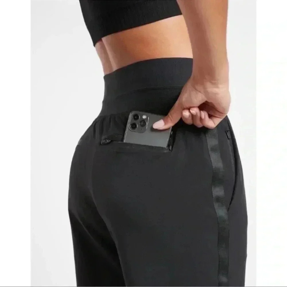 Athleta Nolita Slim Tapered Crop Pant Black Side Stripe Size 4 - Picture 6 of 15
